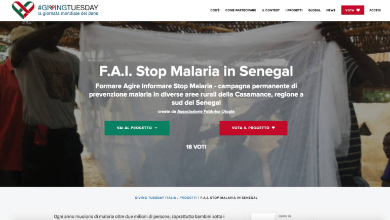 Vota il progetto F.A.I. Stop Malaria, contribuisci e diffondi su #GivingTuesday