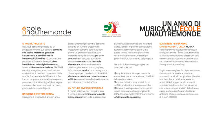 L’associazione Amici del Senegal sostiene il progetto “Un anno di musica all’École Unautremonde”